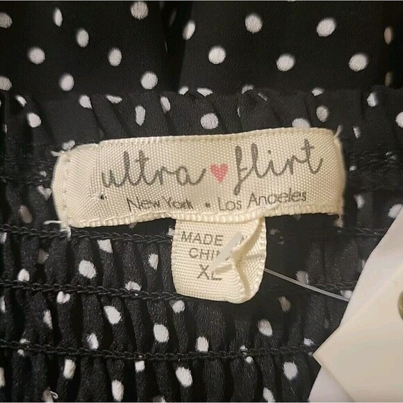 Ultra Flirt by Ikeddi Juniors' Smocked Cold-Shoulder Top Black Dot XL RW35459 - Picture 7 of 11